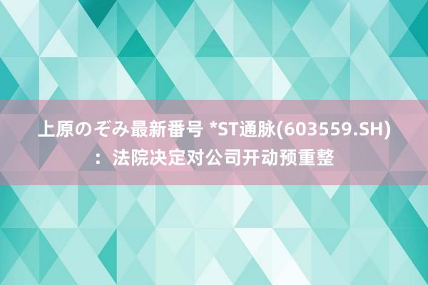 上原のぞみ最新番号 *ST通脉(603559.SH)：法院决定对公司开动预重整